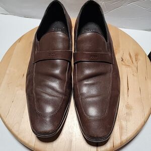 HUGO BOSS Penny Loafers 9.5 Men's Dark Brown Leather Dress Highline Loaf Bupe